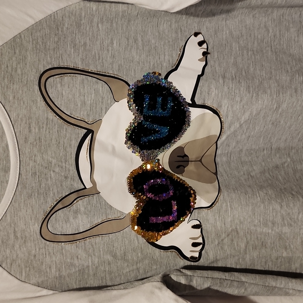Girls French Bulldog Sequin Shirt